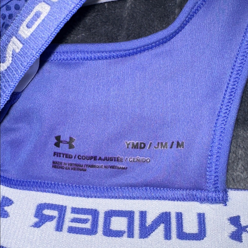 NWT Under Armour Girls Printed Purple Cross Back Sports Bra (M) - Picture 6 of 7